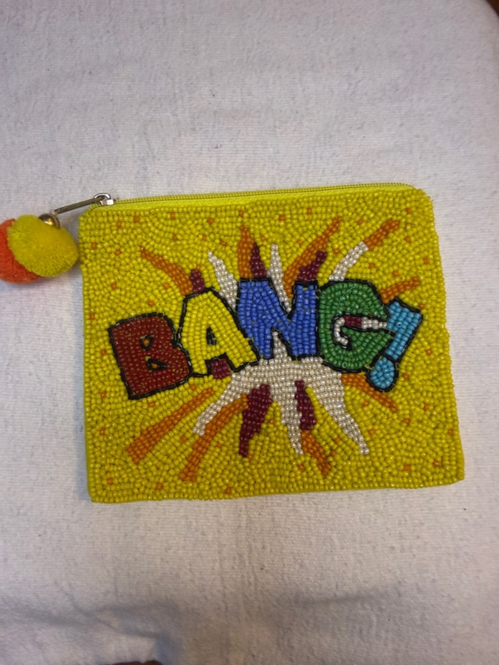 Beaded "BANG!" Zipper Pouch in Bright Yellow